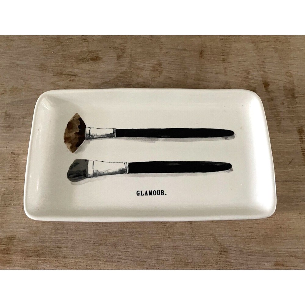 Rae Dunn GLAMOUR White Ceramic Vanity Dish Trinket Tray Artisan Collection